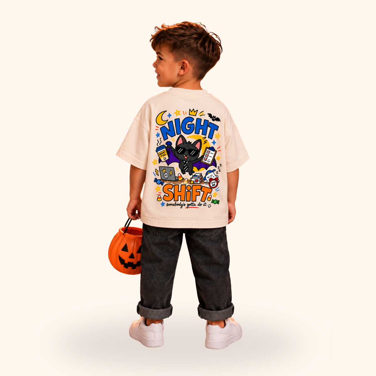 Night Shift Oversized Halloween Unisex T-Shirt for Kids