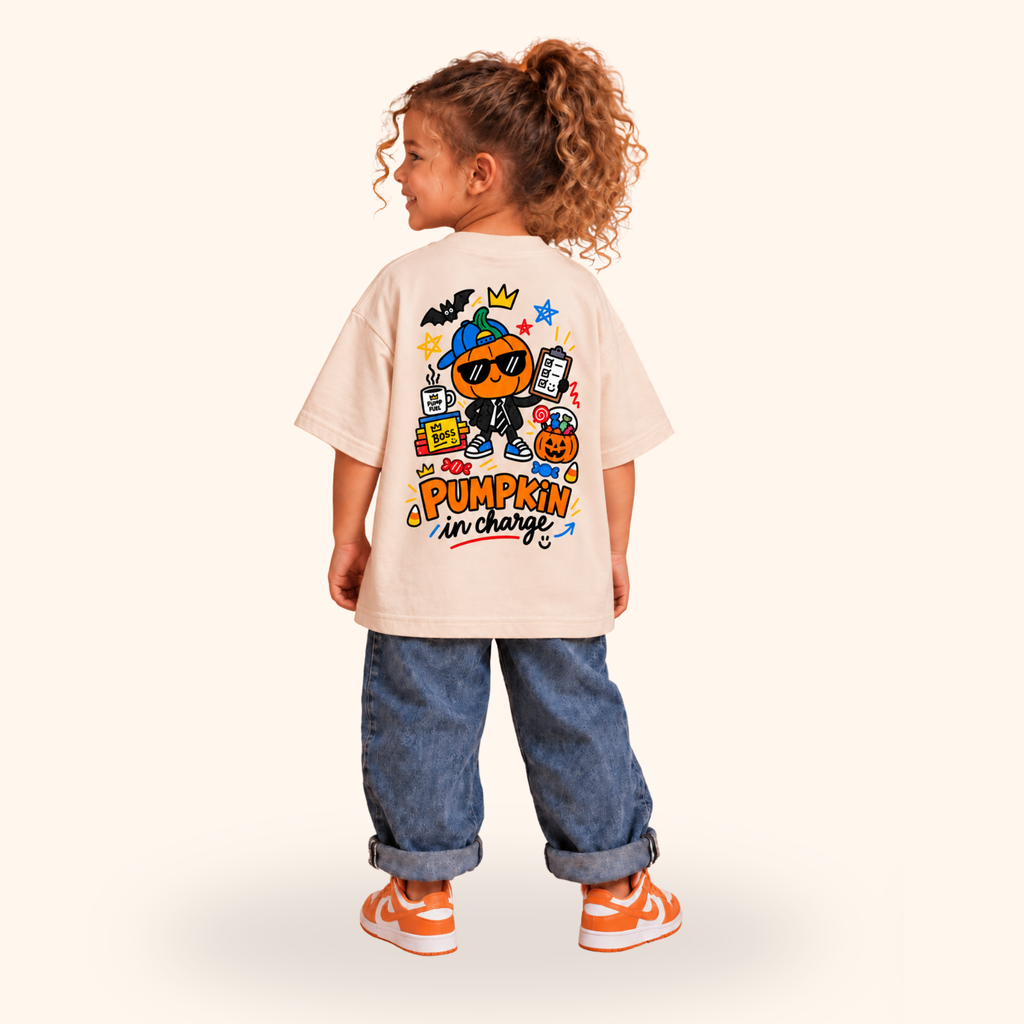 Pumpkin in charge Oversized Halloween Unisex T-Shirt for Kids