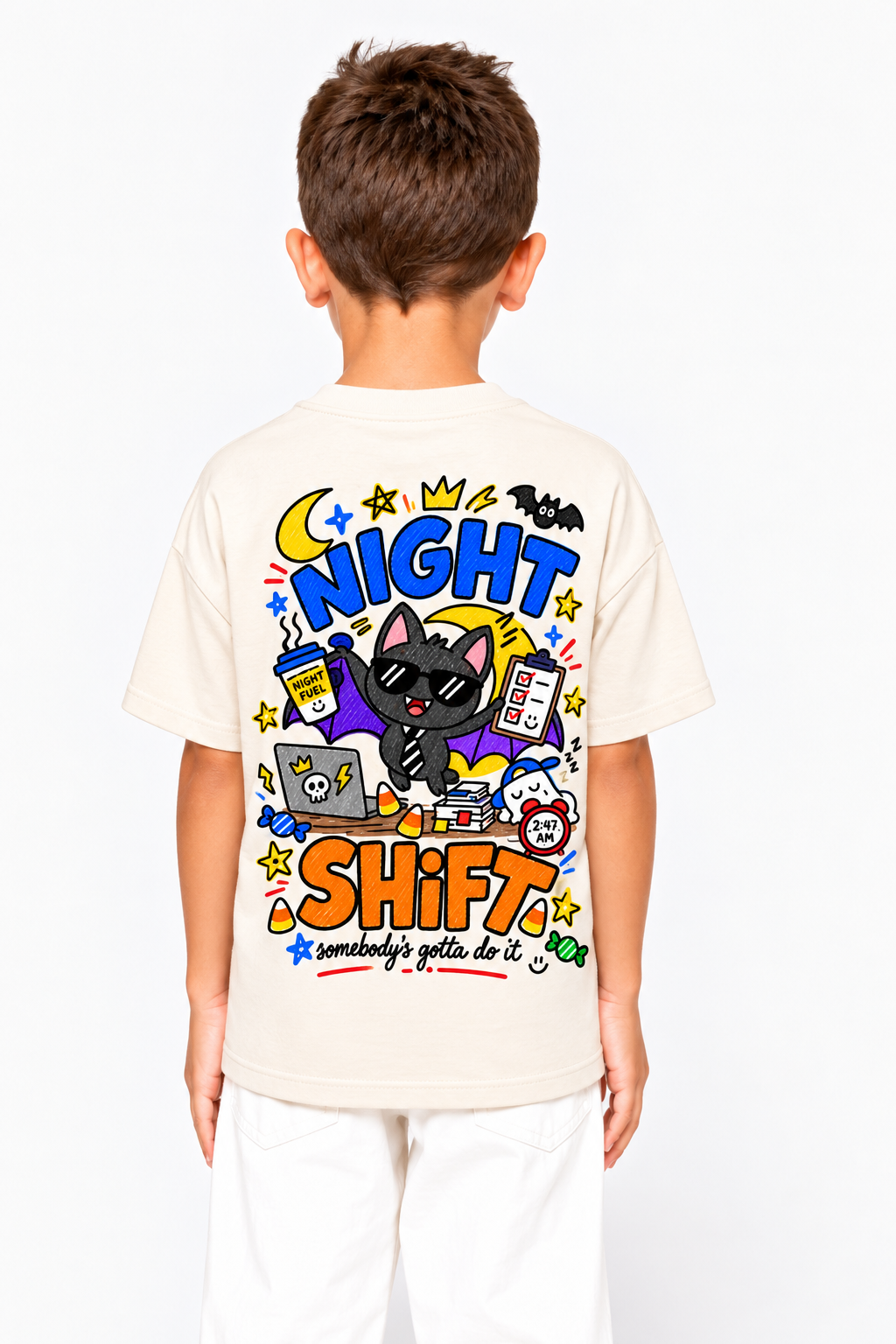 Night Shift Oversized Halloween Unisex T-Shirt for Kids