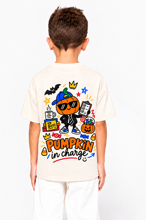 Pumpkin in charge Oversized Halloween Unisex T-Shirt for Kids