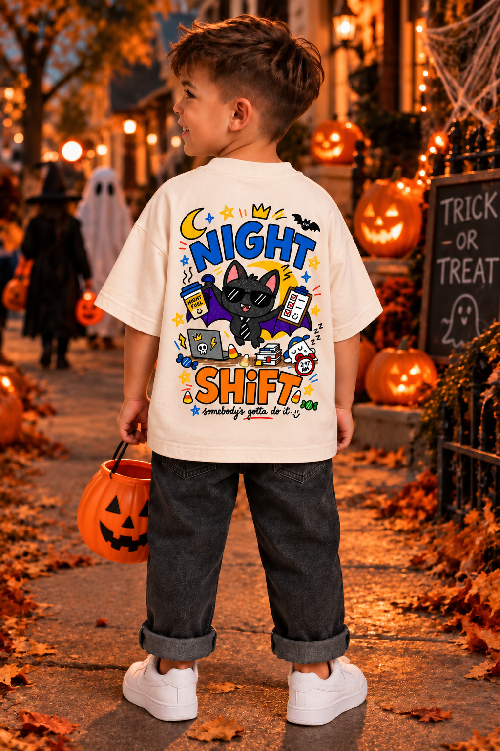 Night Shift Oversized Halloween Unisex T-Shirt for Kids